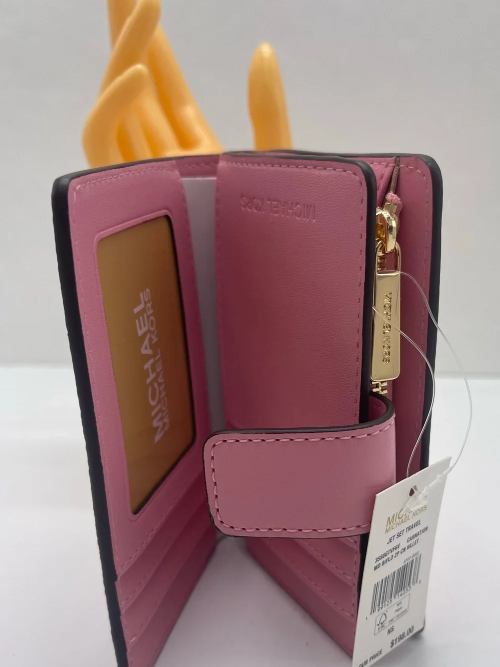 MICHAEL KORS Jet Set Travel Medium MK Logo Debossed Bifold Wallet Carnation  NWT
